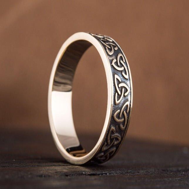 Handcrafted Bronze Pirate Ring | Triquetra Norse Design-Pirate Clothing Store