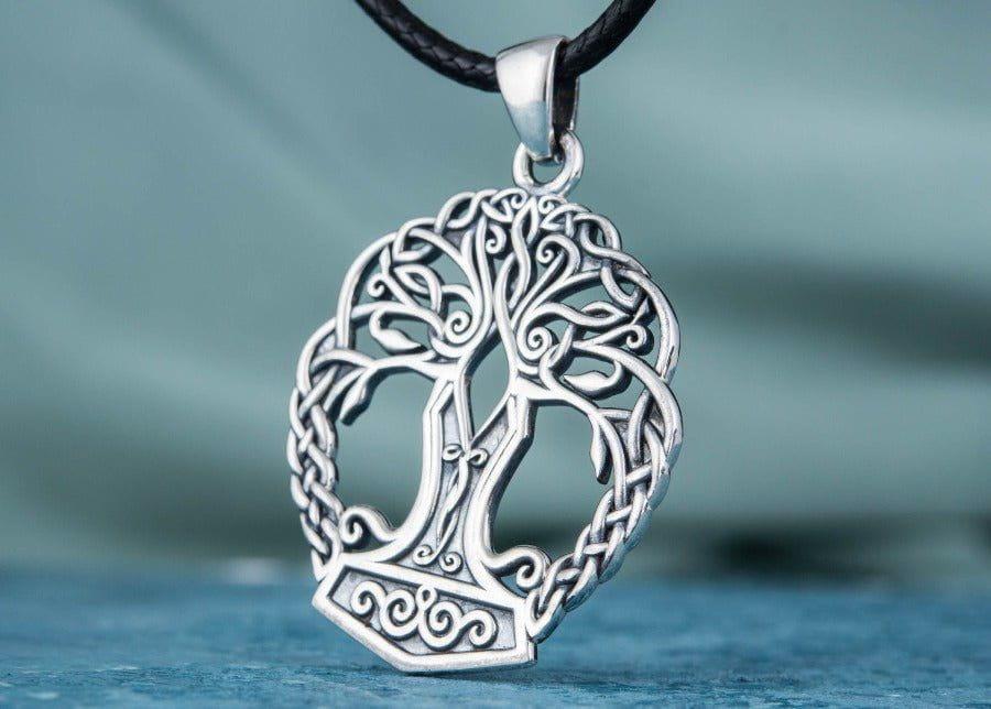 Handcrafted Old Norse Yggdrasil & Mjolnir Pendant | Pirate Jewelry-Pirate Clothing Store