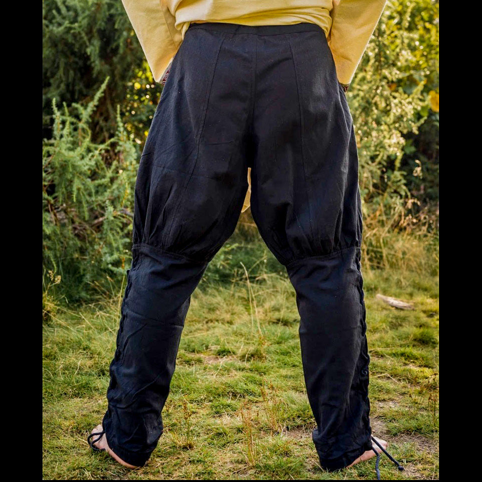 Premium Pirate Pants - Authentic Cut in Cotton with Leg Lacing (Black) rear view