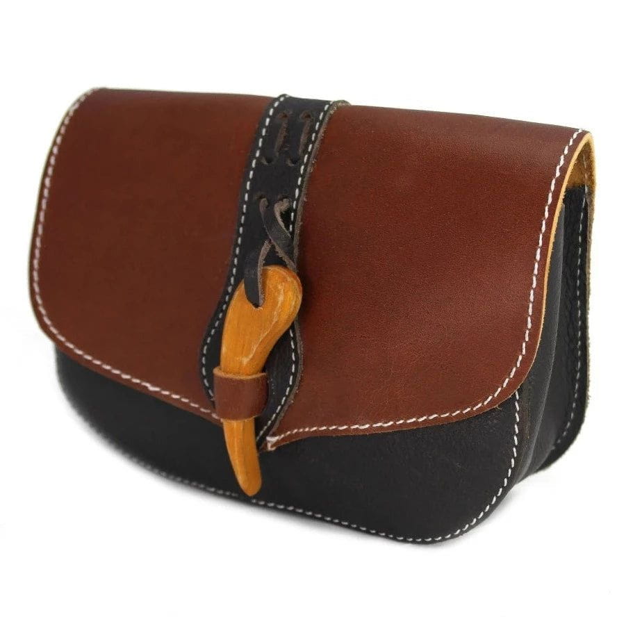 Leather Belt Pouch | Pirate Belt Bag | Wooden Clasp-Pirate Clothing Store