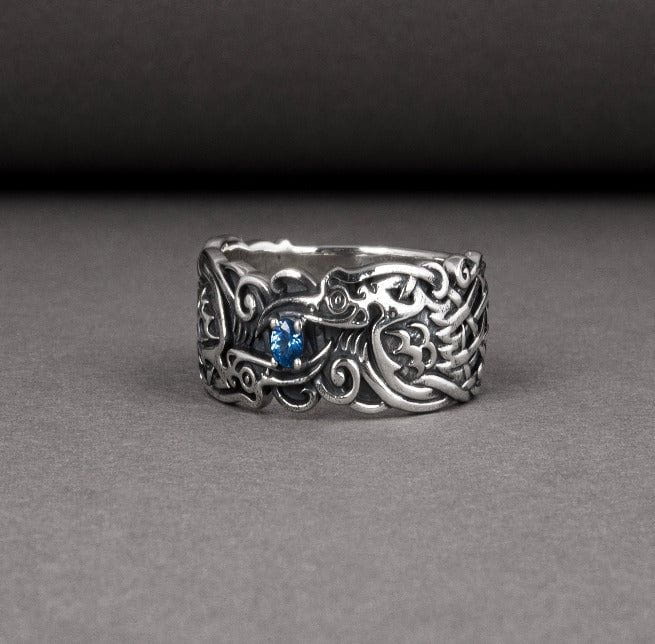 Old Norse Odin's Ravens Pirate Ring | Sterling Silver & Gold-Pirate Clothing Store