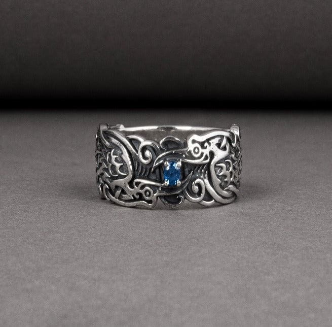 Old Norse Odin's Ravens Pirate Ring | Sterling Silver & Gold-Pirate Clothing Store