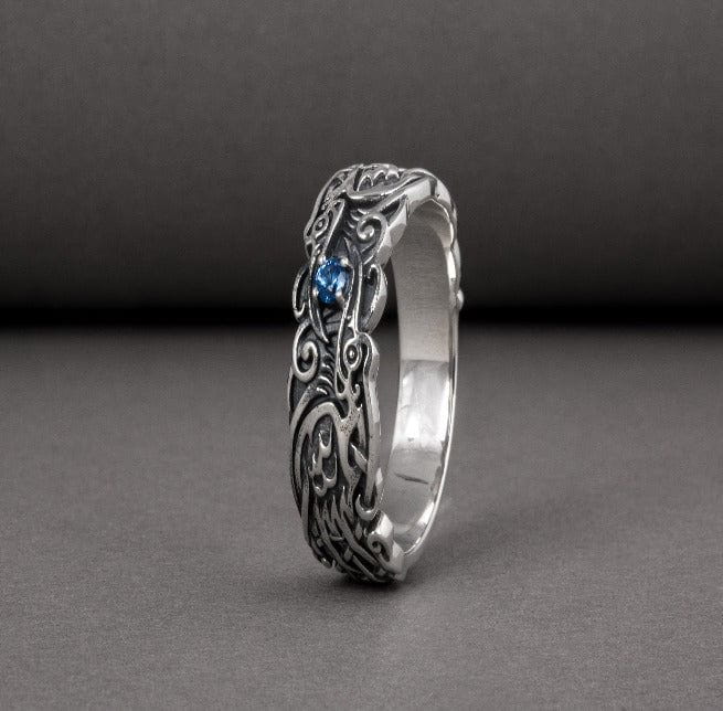 Old Norse Odin's Ravens Pirate Ring | Sterling Silver & Gold-Pirate Clothing Store