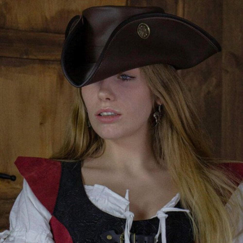 Pirate Hat - Brown Leather Tricorne with Doubloons-Pirate Clothing Store