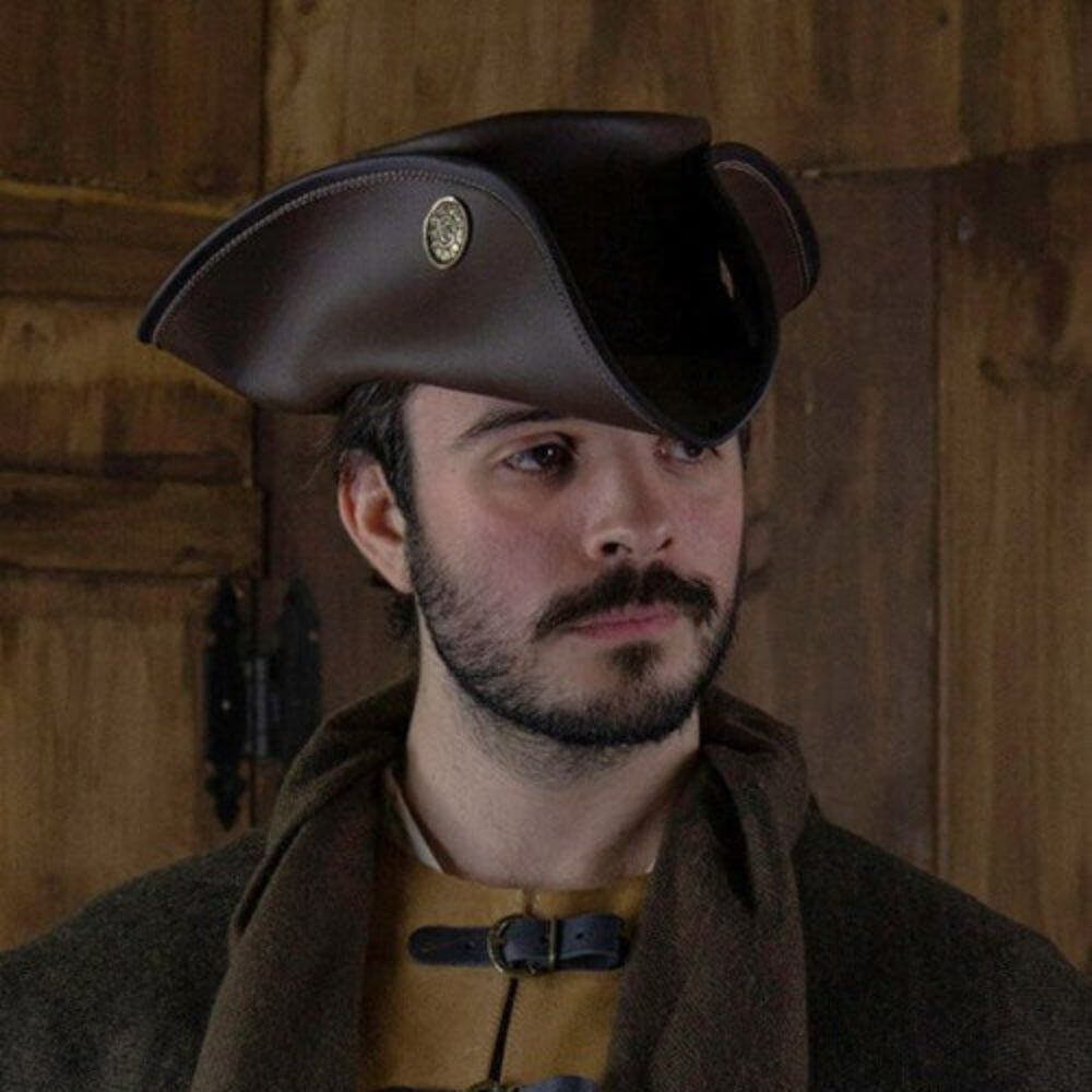 Pirate Hat - Brown Leather Tricorne with Doubloons-Pirate Clothing Store
