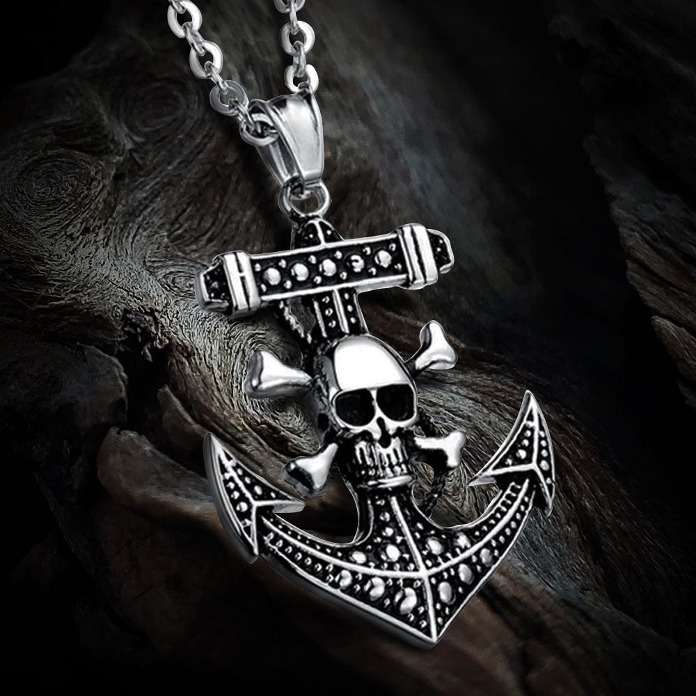 Pirate Skull and Ships Anchor Pendant
