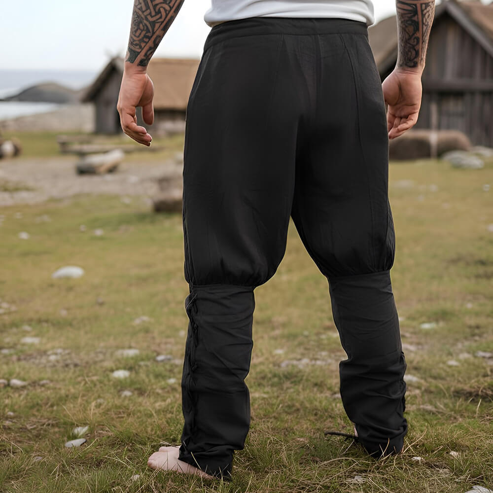 Premium Pirate Pants - Authentic Cut in Cotton with Leg Lacing (Black)