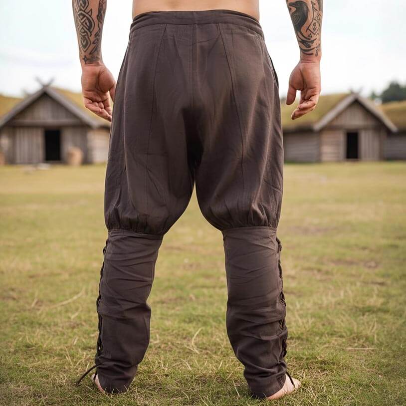 Premium Pirate Pants - Authentic Cut in Cotton with Leg Lacing (Brown)