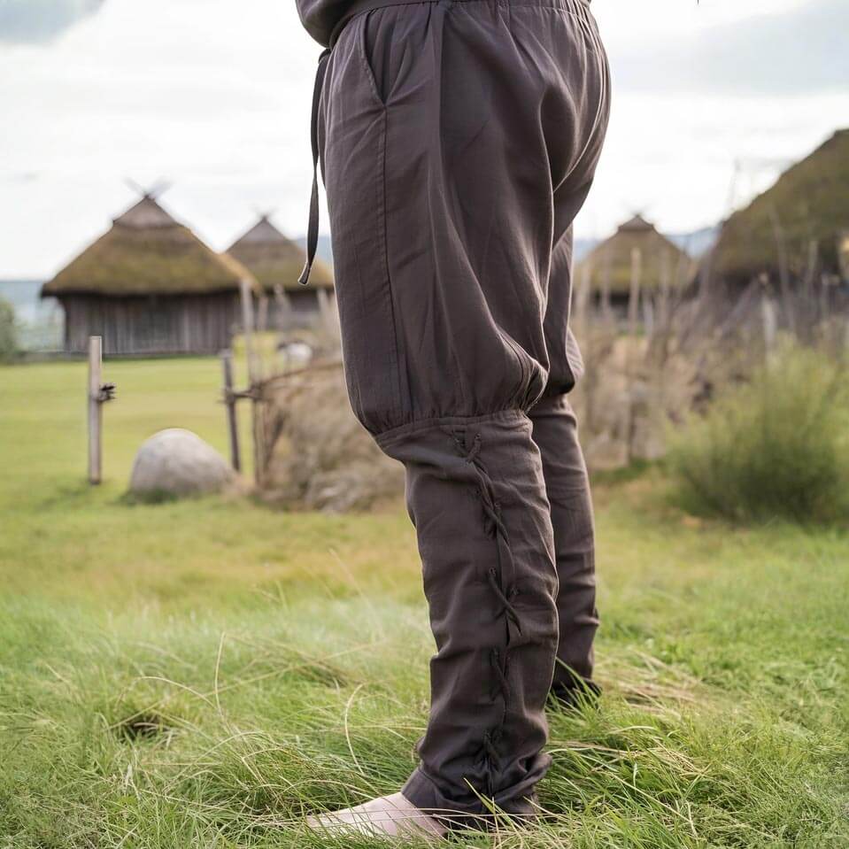 Premium Pirate Pants - Authentic Cut in Cotton with Leg Lacing (Brown)