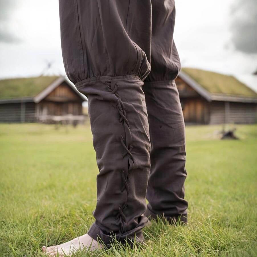 Premium Pirate Pants - Authentic Cut in Cotton with Leg Lacing (Brown)