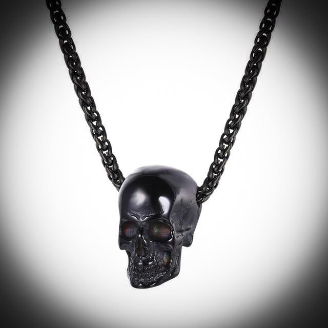 Skull Pendant Necklace in matte black finish