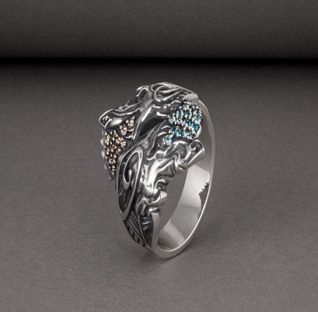 Sterling Silver Old Norse Hati & Skoll Pirate Ring | Custom Pirate Jewelry-Pirate Clothing Store