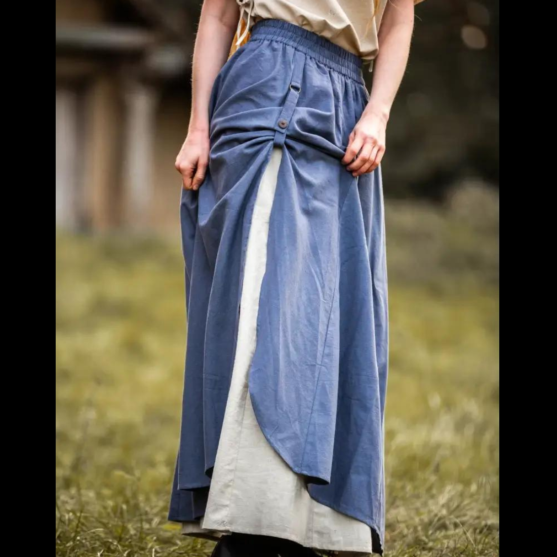 Viking Skirt Double Layer in Blue and Natural with Slit