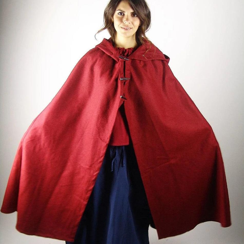 Close view of the long buttons on a Pirate wool cloak