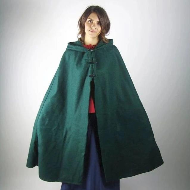 Model wearing a hooded Pirate wool cloak