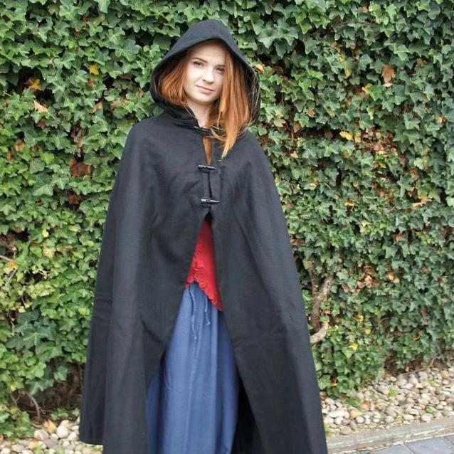 Detail of the short hood on a Pirate wool cloak