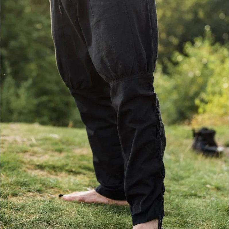 Premium Pirate Pants - Authentic Cut in Cotton with Leg Lacing (Black)-Pirate Clothing Store