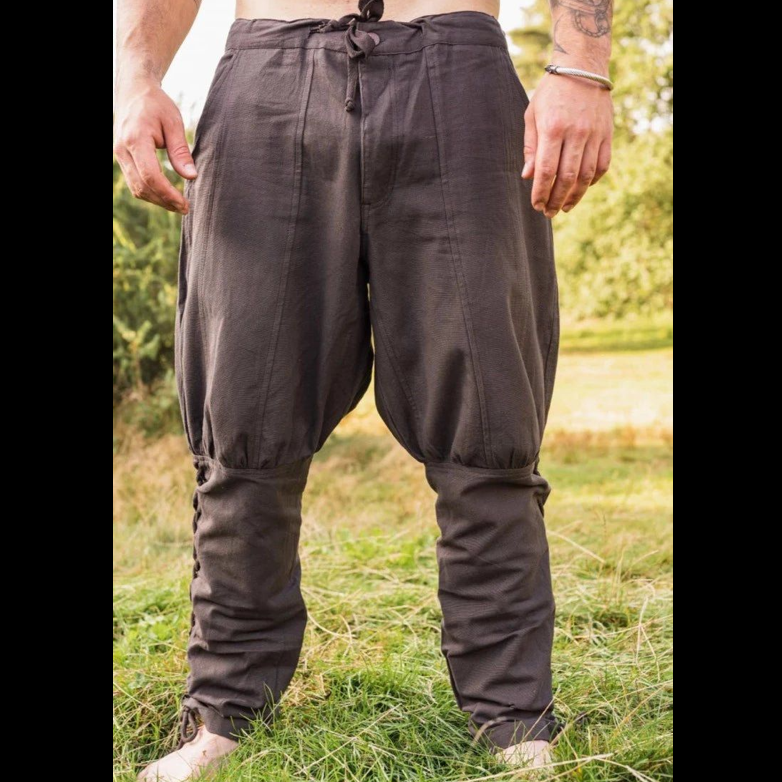Premium Pirate Pants - Authentic Cut in Cotton with Leg Lacing (Brown)