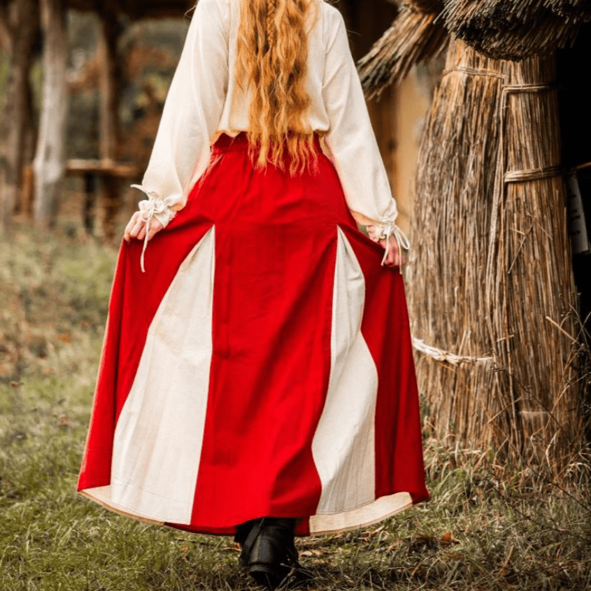 Back view of the red and natural pirate skirt