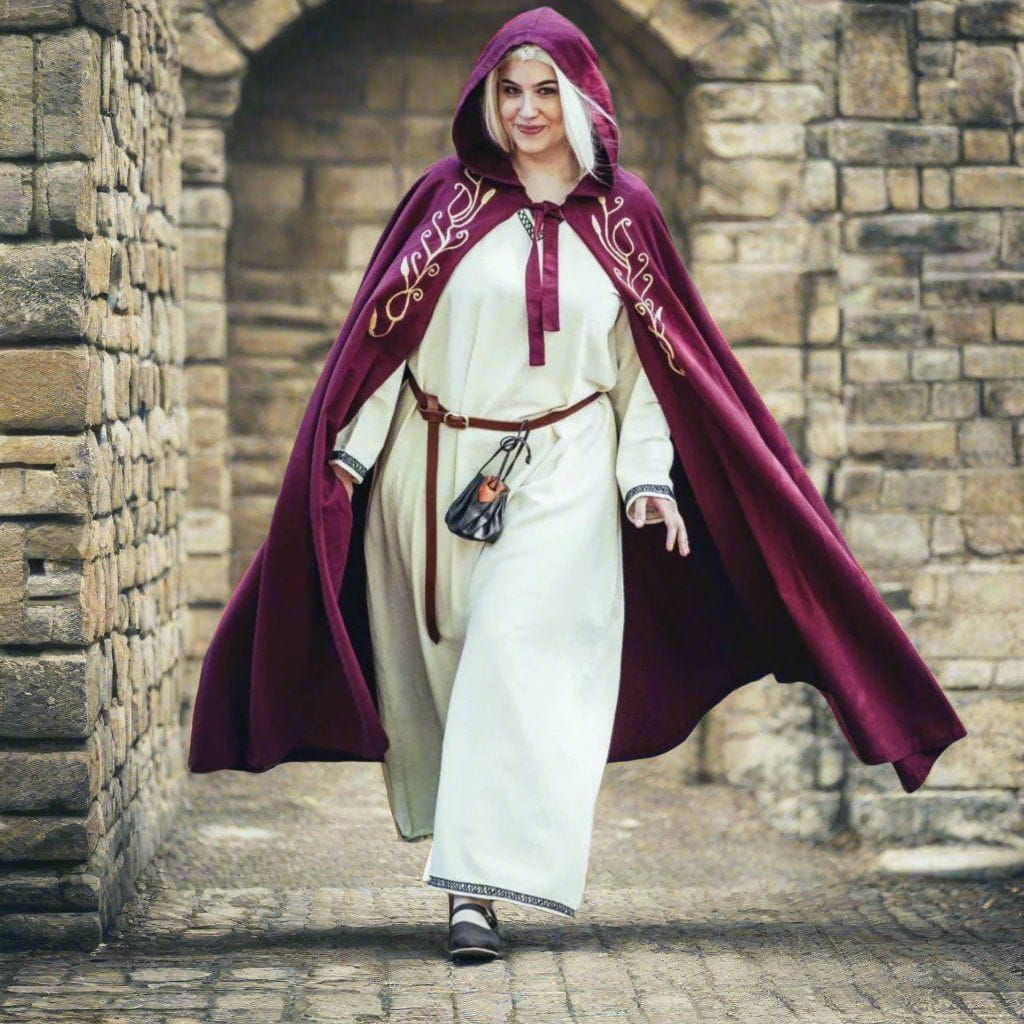 Red Pirate cloak with embroidered hood