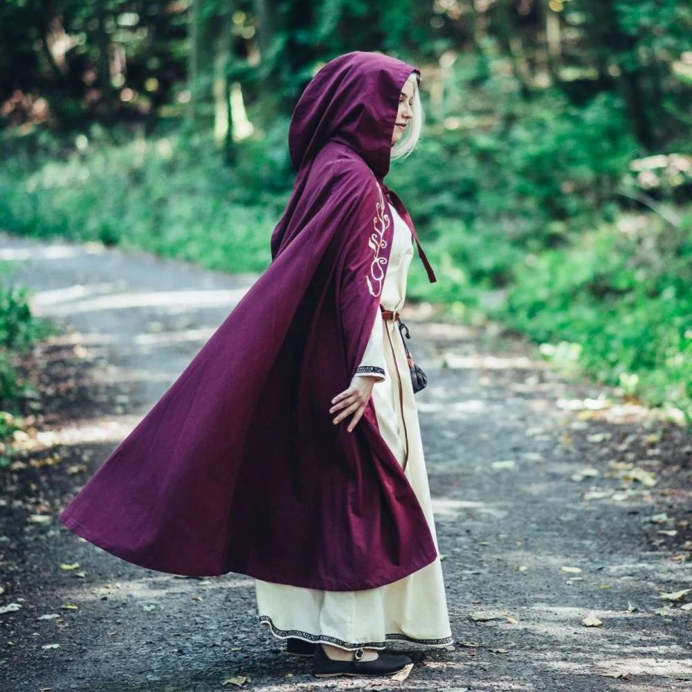 Red Pirate cloak shown with hood up