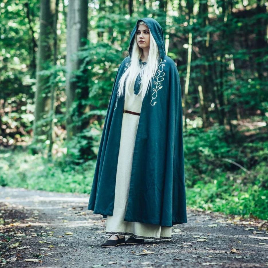 Red Pirate cloak with hood down