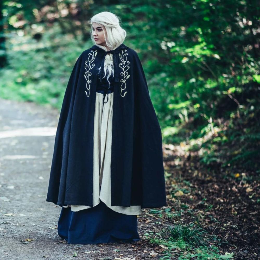 Red Pirate cloak with hood and embroidery
