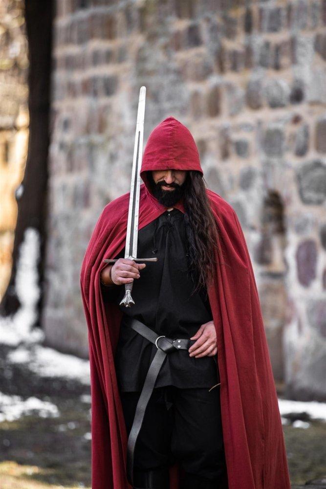 Red Pirate hooded cloak shown from the back