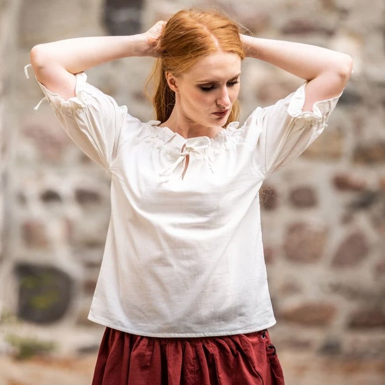 Cotton Lace-Trimmed Pirate Blouse in White