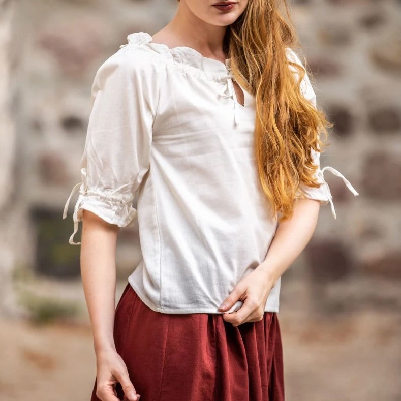 White Cotton Lace-Trimmed Blouse 