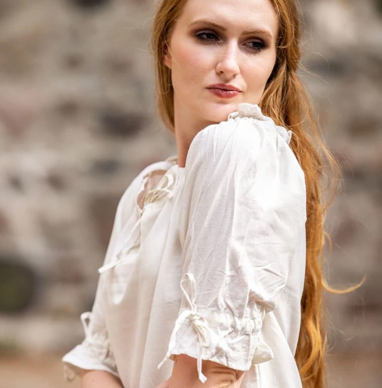 White Cotton Lace-Trimmed Pirate Blouse | On or Off Shoulder-Pirate Clothing Store