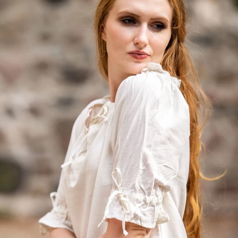 Versatile White Cotton Lace-Trimmed Pirate Blouse (side)