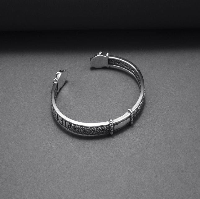 Silver Jormungandr Viking Bracelet with Elder Futhark Runes-5