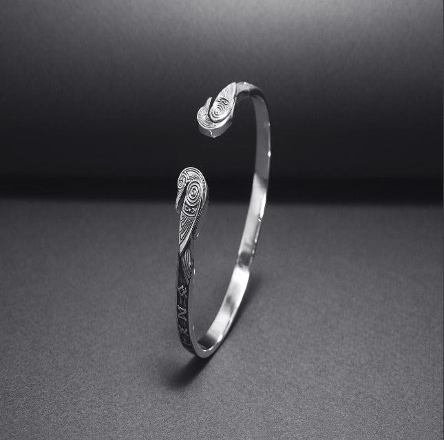 Silver Viking Odins Ravens Runic Bracelet-6