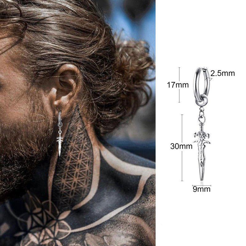 Stainless Steel Dagger Hoop Earring-2