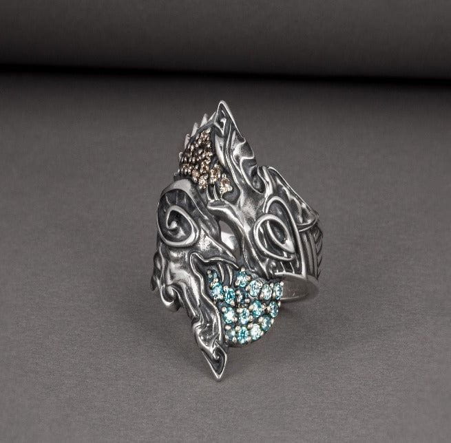 Unique Ancient Viking ring with wolfs Hati and Skoll, handcrafted Norse jewelry-3