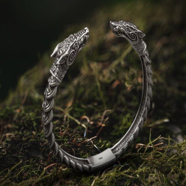 Viking Dragon Bracelet (Torc style) in Silver