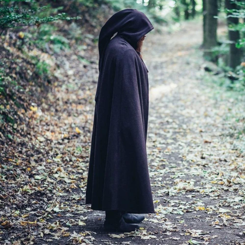 Long Hooded Wool Cloak | Adjustable Closure-Pirate Clothing Store
