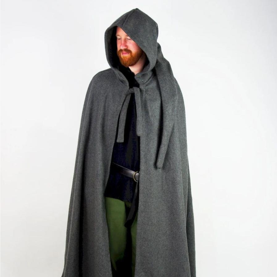 Long Hooded Wool Cloak | Adjustable Closure-Pirate Clothing Store
