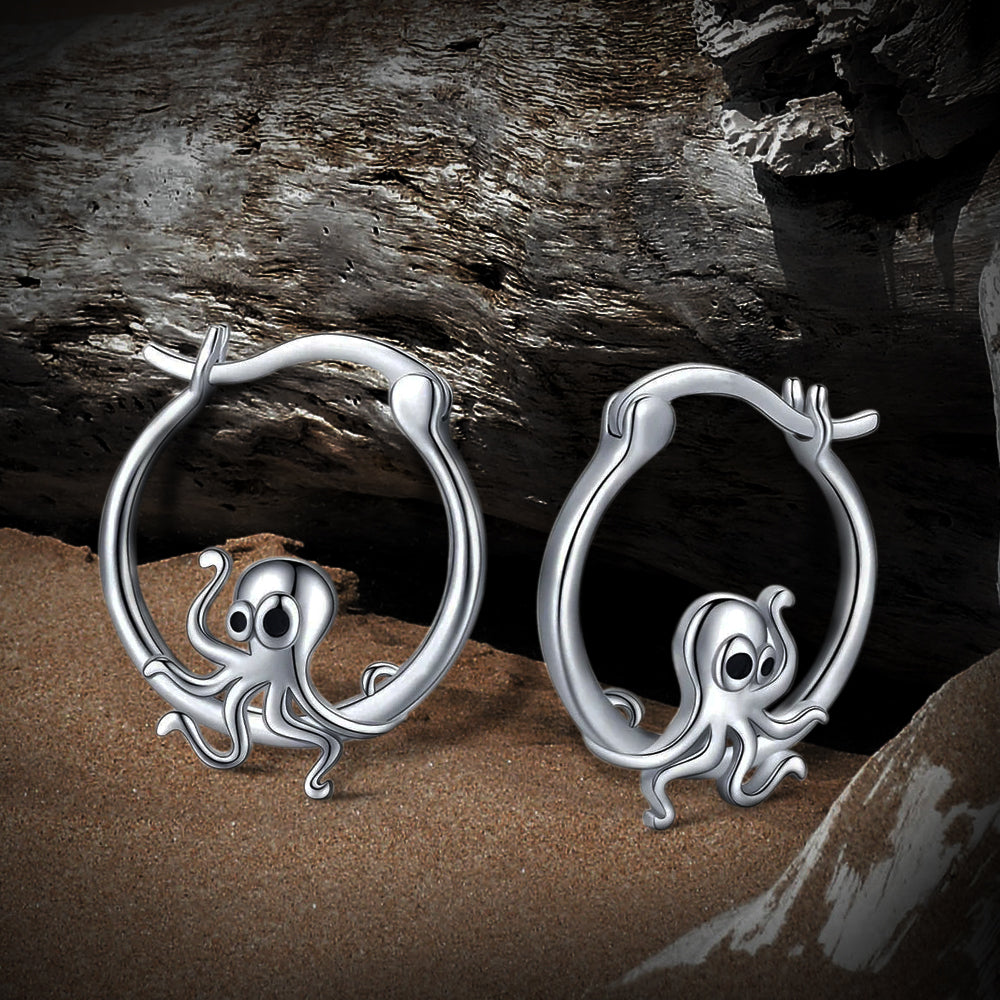 Miniature Octopus Hoop Earrings