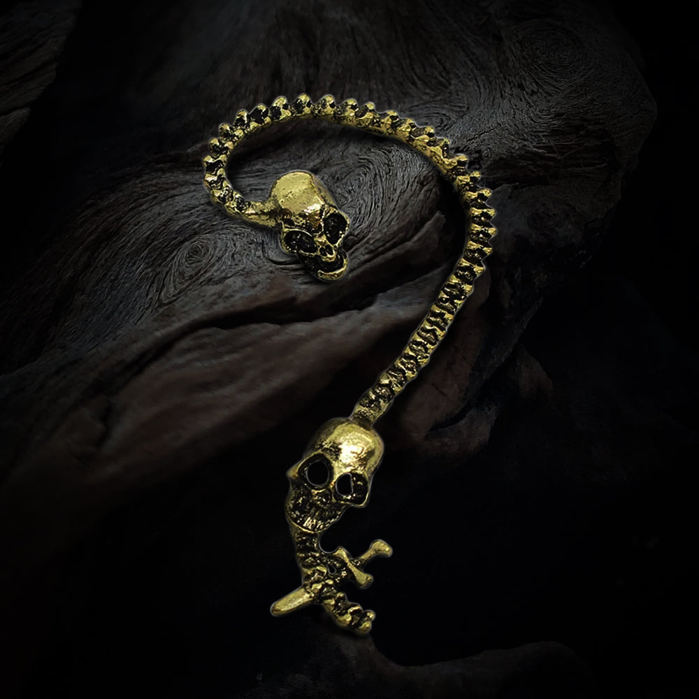 Double-Headed Skull Earrings in antique gold