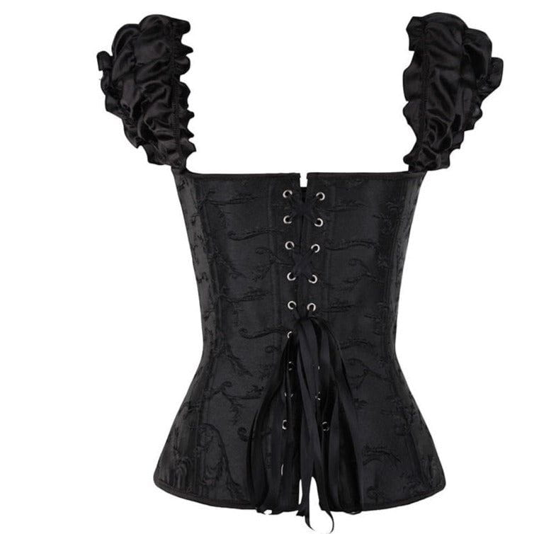 Boned Corset with Frilled Shoulder Straps back view