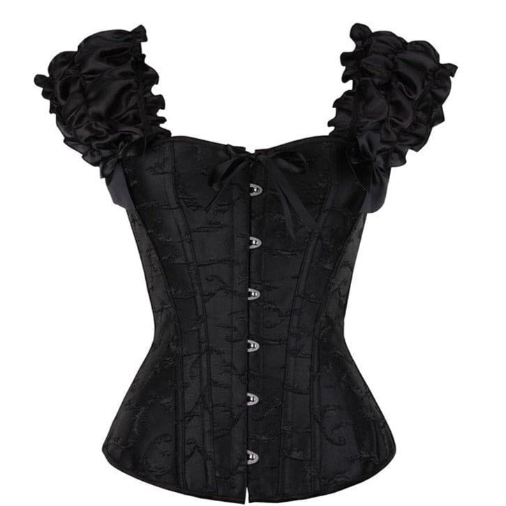 Boned Corset with Frilled Shoulder Straps in black