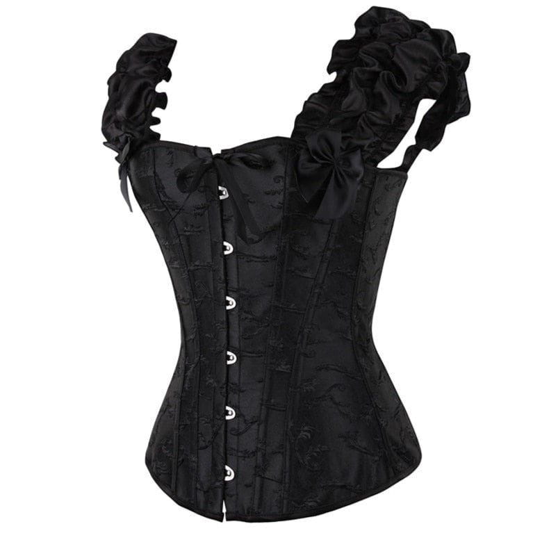 Angled shot of Boned Corset with Frilled Shoulder Straps