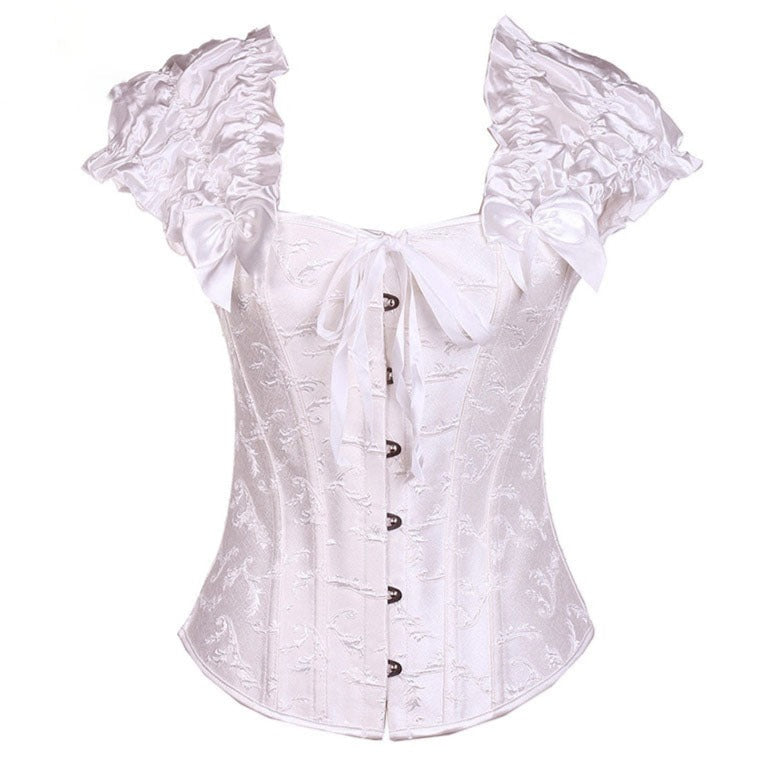 Boned Corset with Frilled Shoulder Straps in white