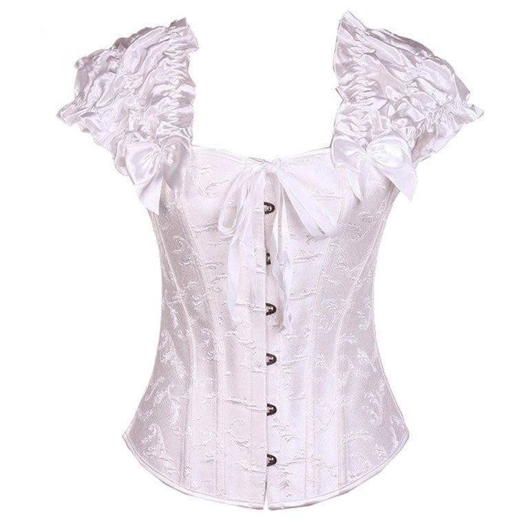 Boned Corset with Frilled Shoulder Straps in white