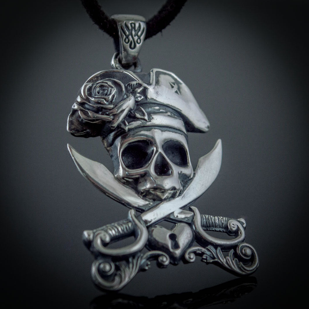 Pirate Skull and Crossed Swords Silver Pendant