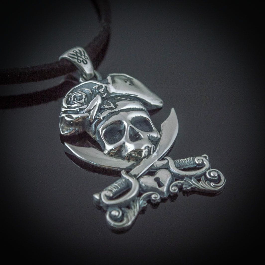 Pirate Skull and Crossed Swords Silver Pendant