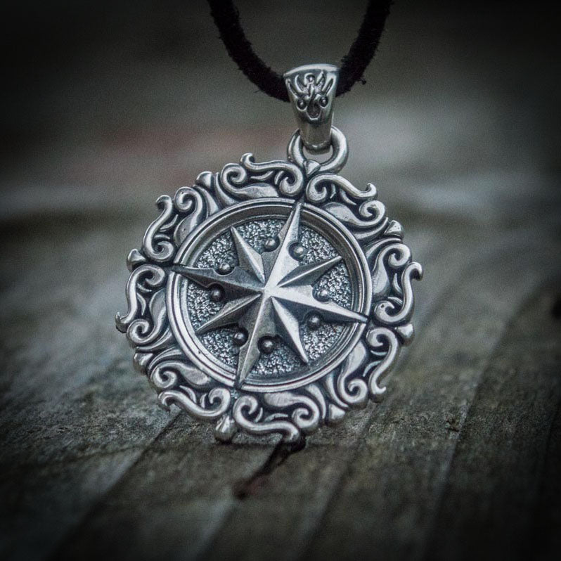 Silver Pirate Compass Pendant