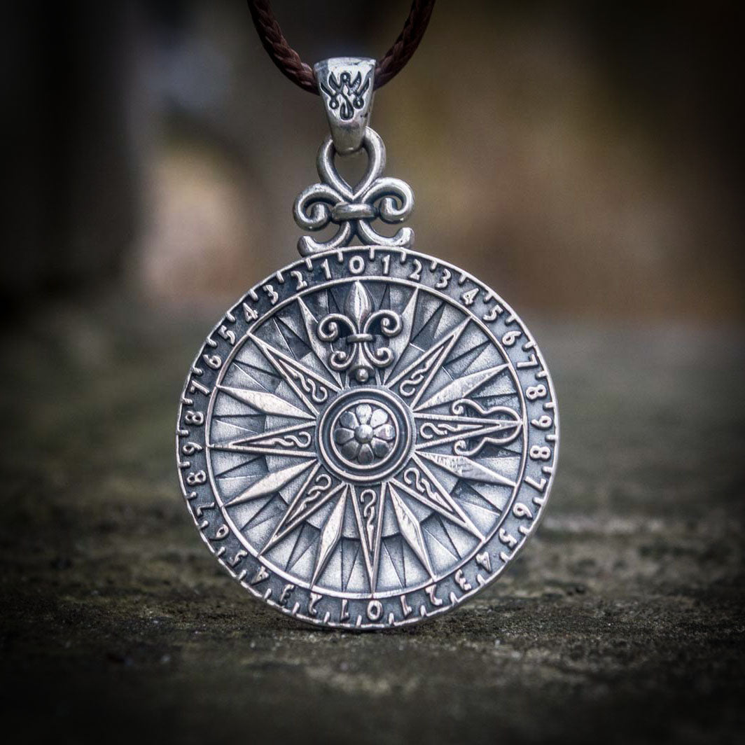 36-Point Silver Compass Pendant